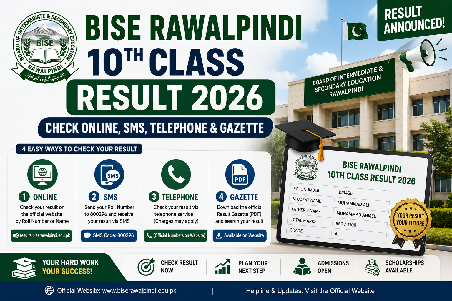 BISE Rawalpindi 10th Class Result 2026: Check Online by Roll Number, SMS & Gazette