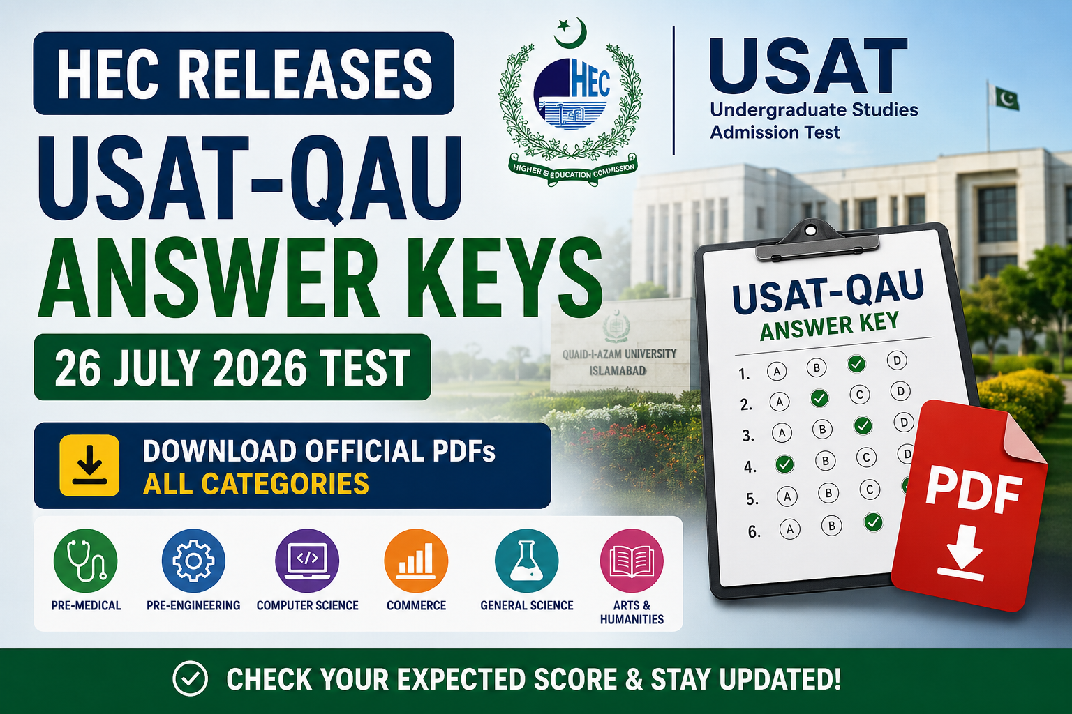 HEC Releases USAT-QAU Answer Keys 2026 (26 July Test)